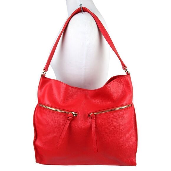 Tote Le Monde FLORENCE RED GENUINE LEATHER SHOULDER BAG HANDBAG TOTE HOBO PURSE - Picture 1 of 13